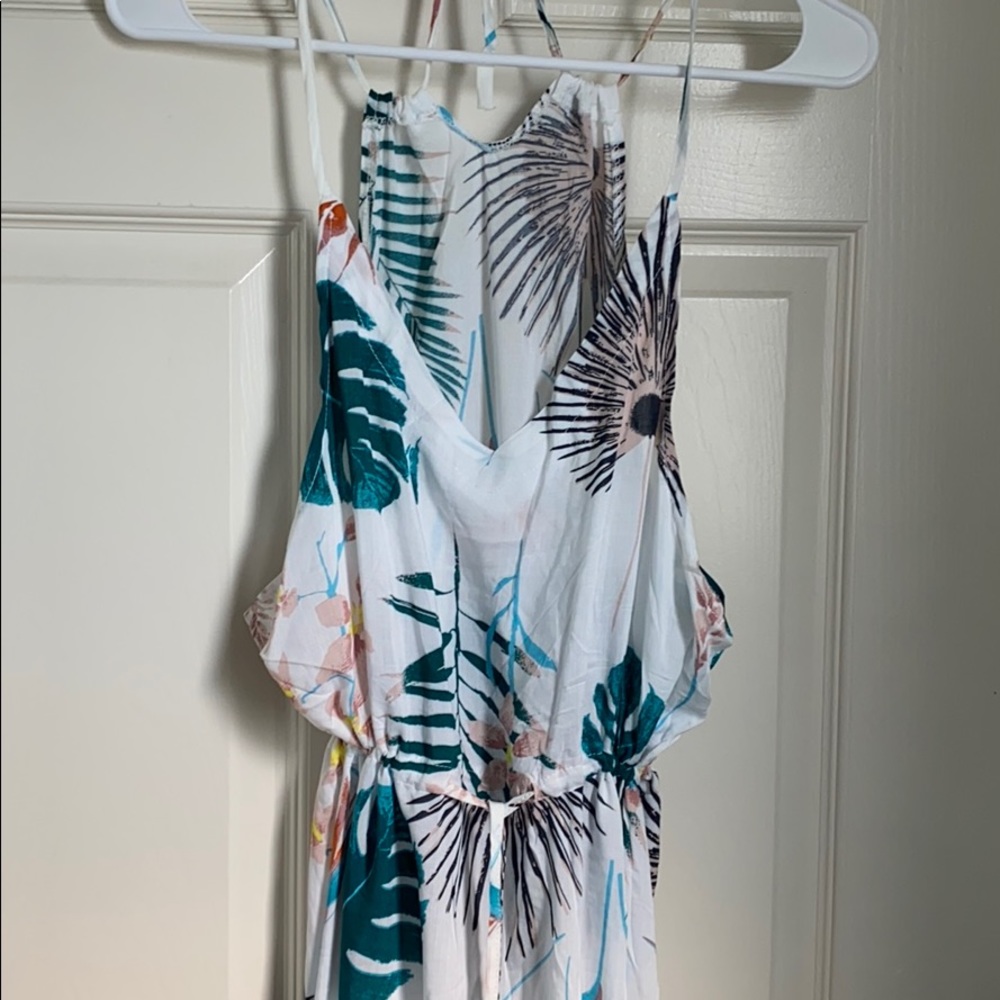 Leaf print long slip dress